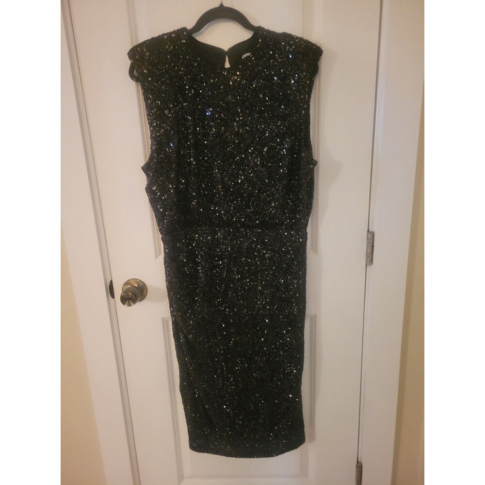 EXPRESS BRAND Black Glam Cocktail Evening Sequin Dress W Slit
